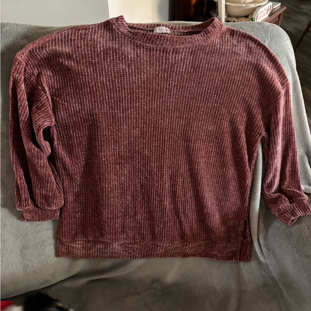 Pink Lily Textured Knit Sweater in Deep Rose